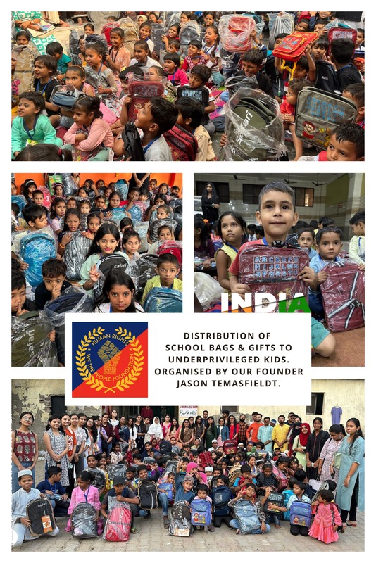Distribution of school bags and gifts to underprivileged children